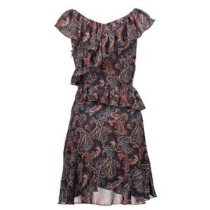 Senlis Multicolored Paisley Printed Aria Ruffle V-neck Dress Size Small